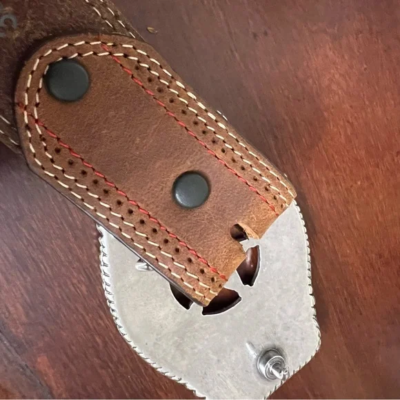 Tony Lama leather belt C41189 brown country western cowboy star cutout buckle - Picture 5 of 9